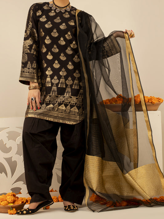 Black Jacquard 3Pc Stitched - ALP-3PS-847