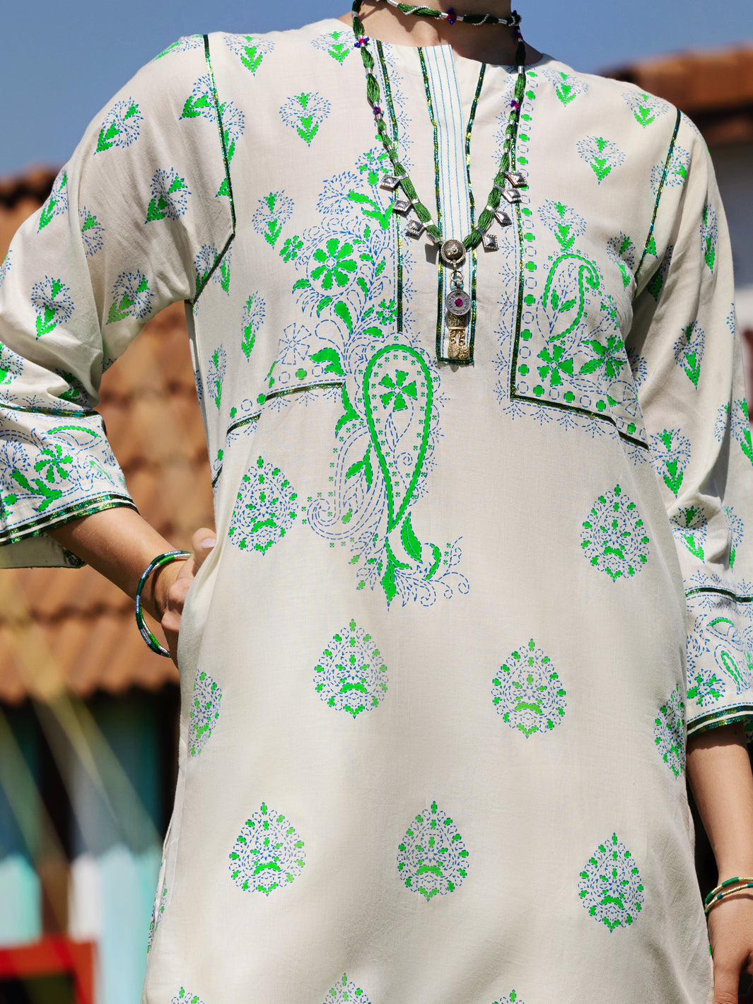 Sage Green Cambric Tunic - AL-LK-867