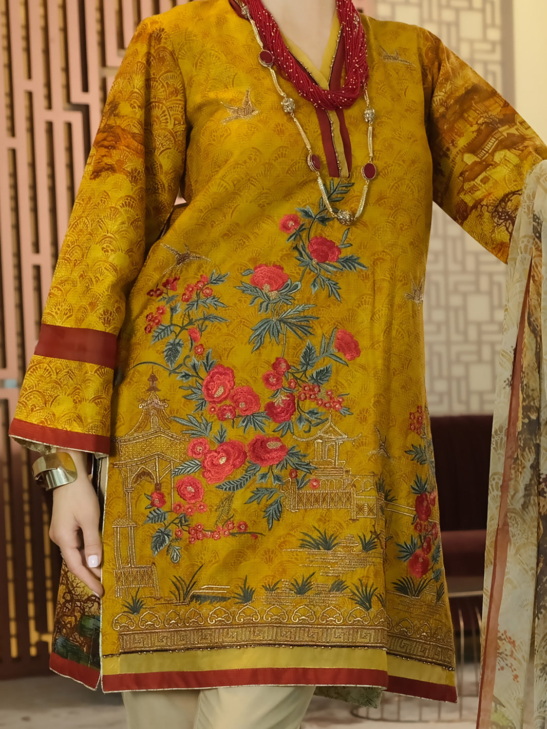 Mustard Lawn 3Pc Stitched - ALP-3PS-897