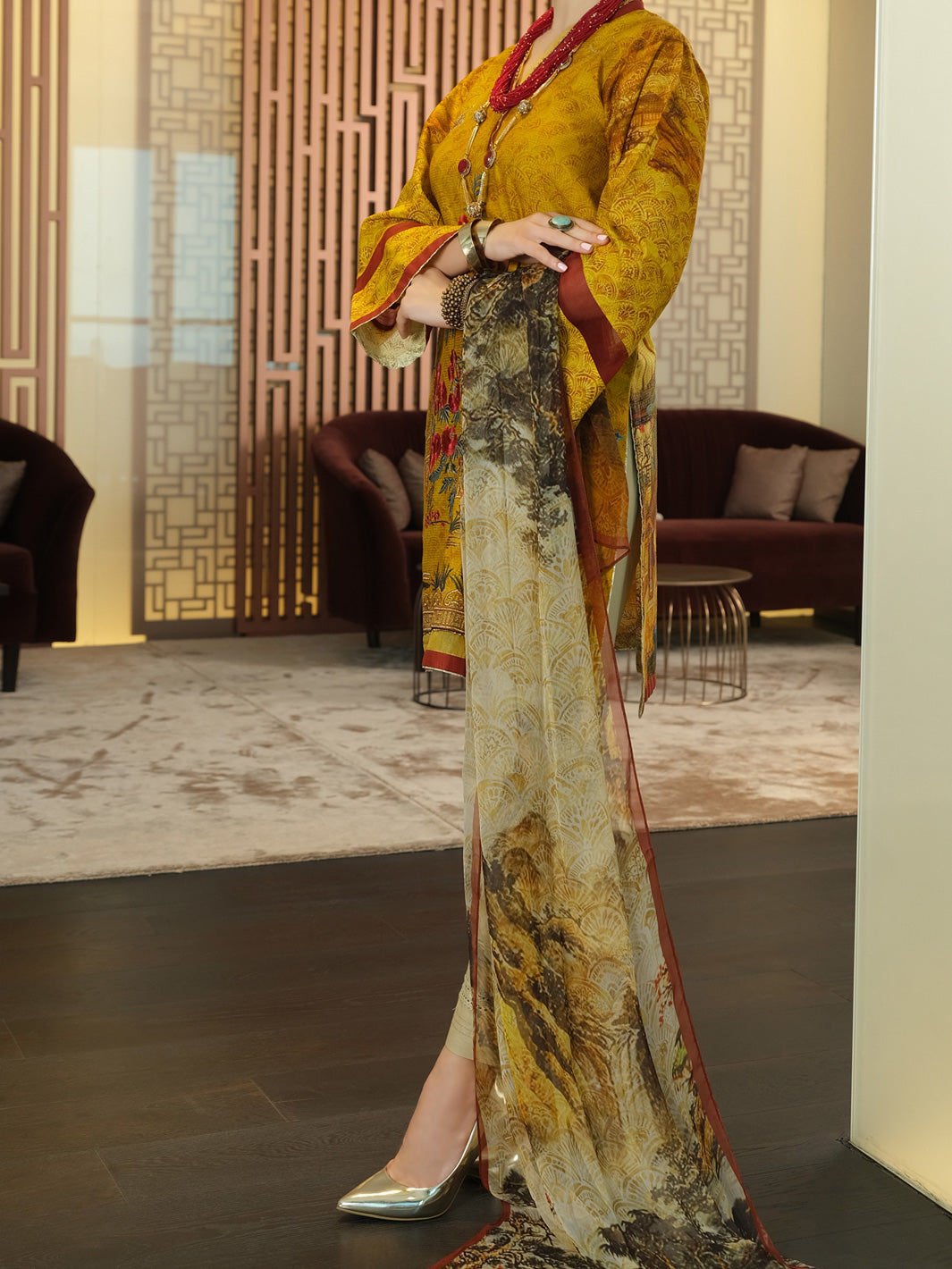 Mustard Lawn 3Pc Stitched - ALP-3PS-897