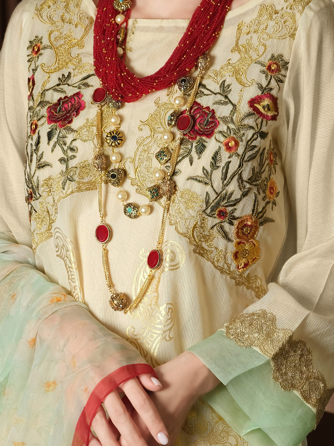 Off White Khaddi Silk 3 Piece Stitched - ALP-3PS-898