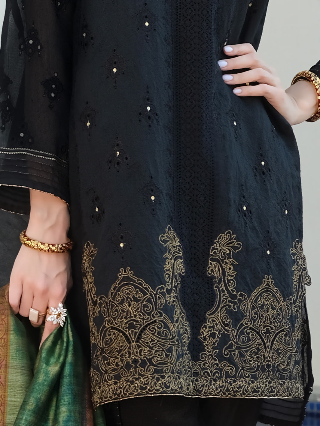 Black Khaddi 3 Piece Stitched - ALP-3PS-901
