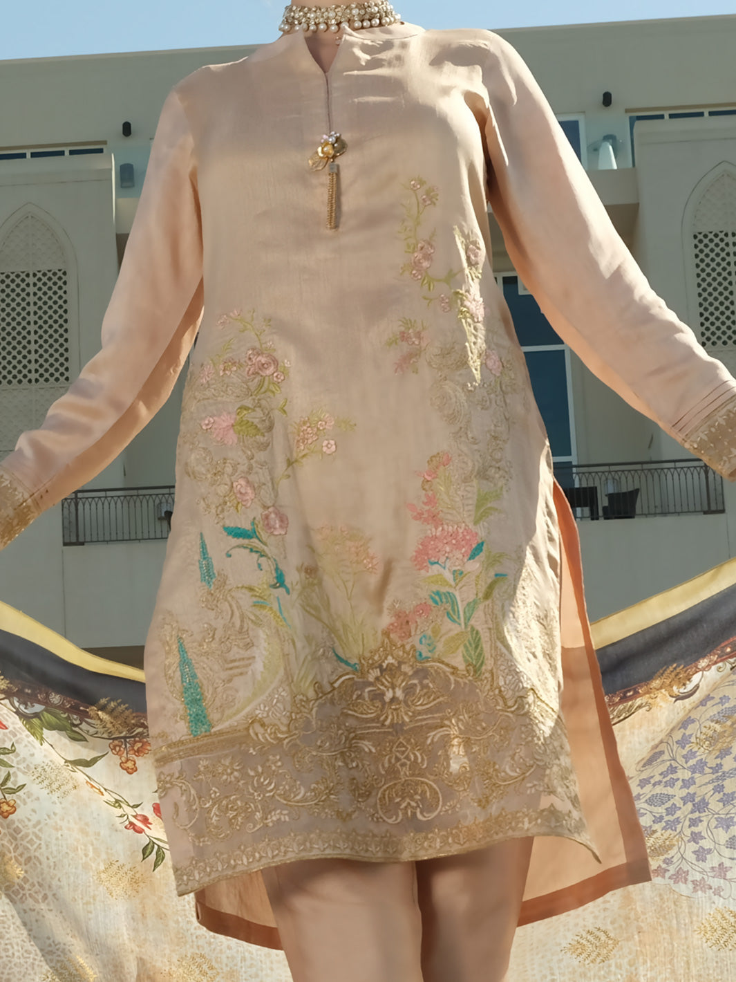 Peach Raw Silk 3Pc Stitched - ALP-3PS-905