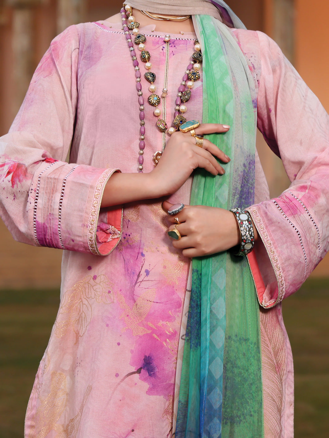 Pink Jacquard 3 Piece Stitched - ALP-3PS-943