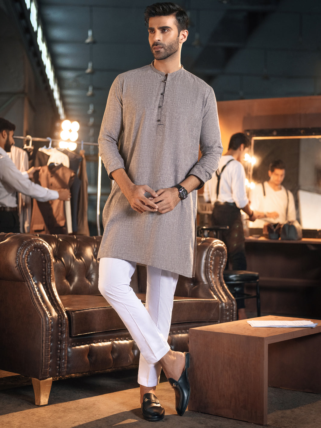 Grey Textured Kurta - AL-K-944