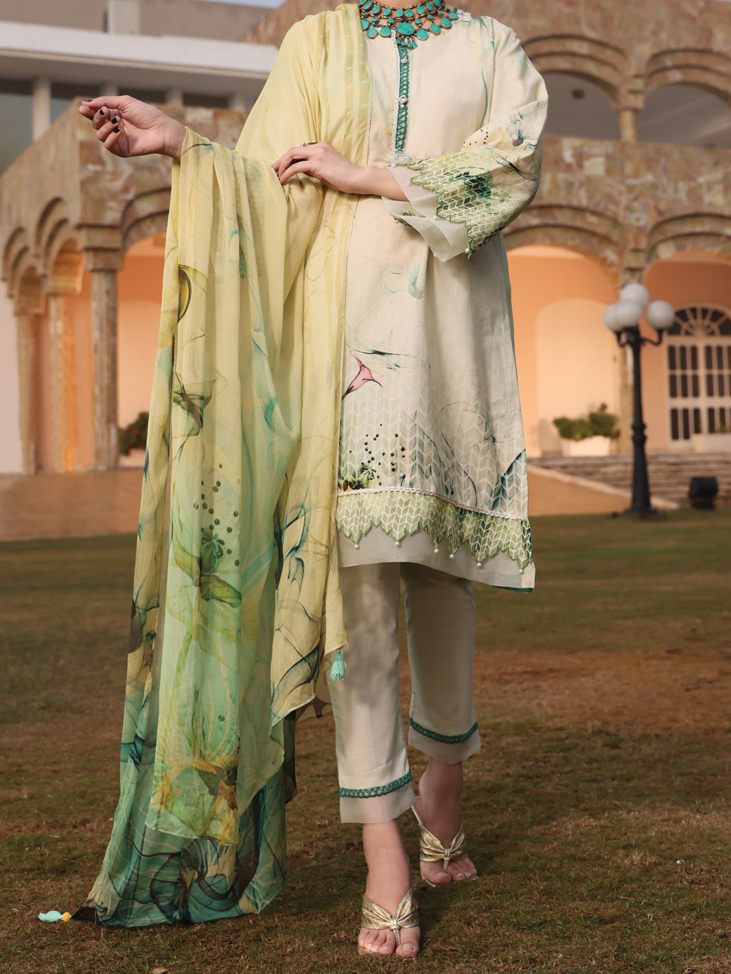 Sage Green Jacquard 3 Piece Stitched - ALP-3PS-944