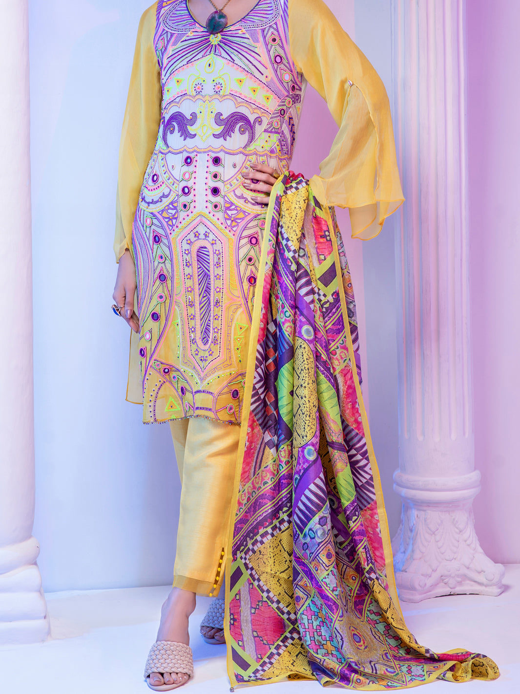 Lime Georgette 3 Piece Unstitched - ALP-3PS-952