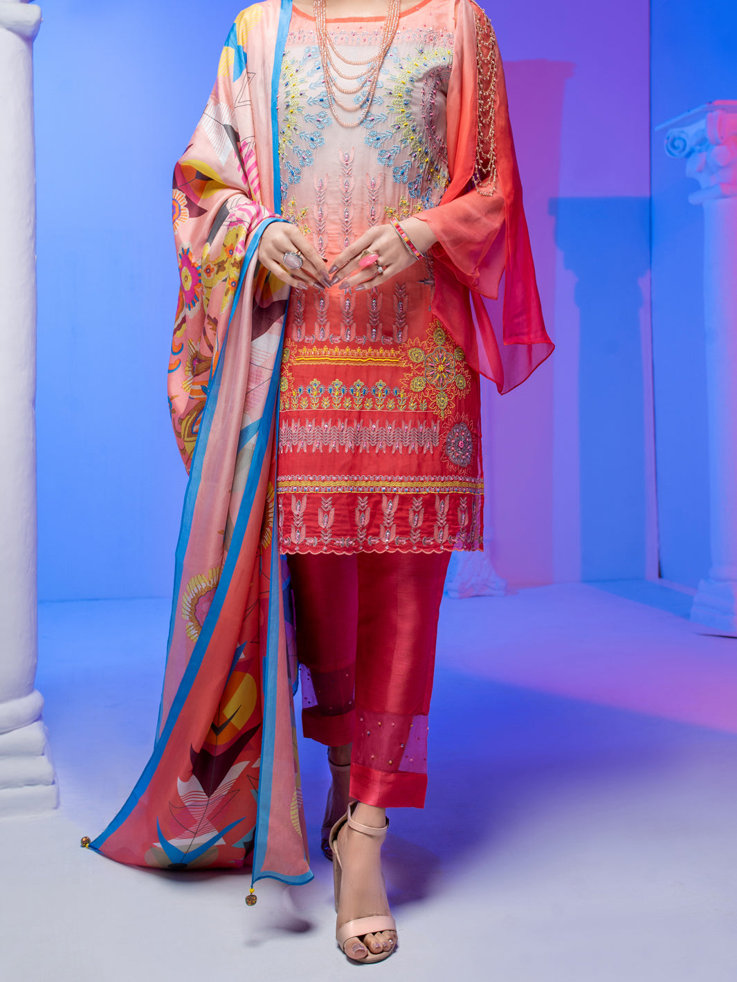 Pink Georgette 3Pc Unstitched - ALP-3PS-956