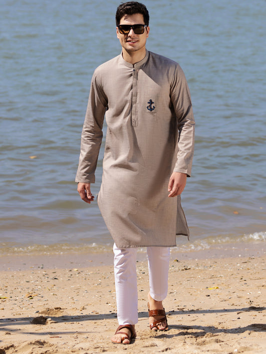 Light Grey Cotton Kurta - AL-K-962A