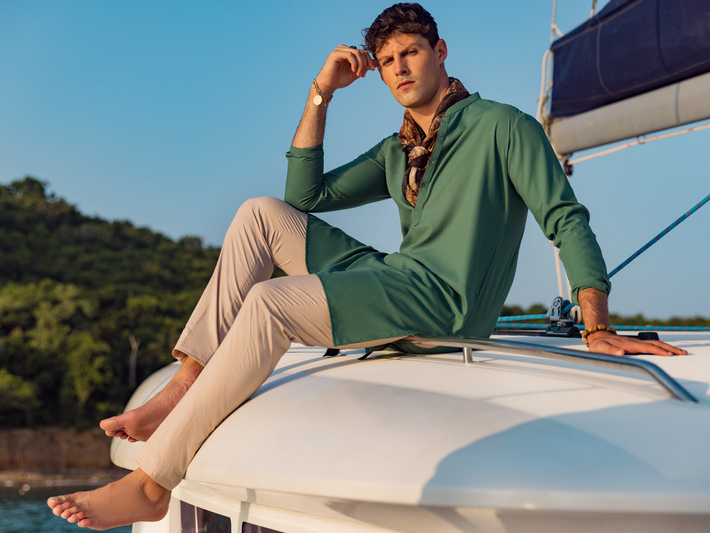 Green Blended Kurta - AL-K-1047