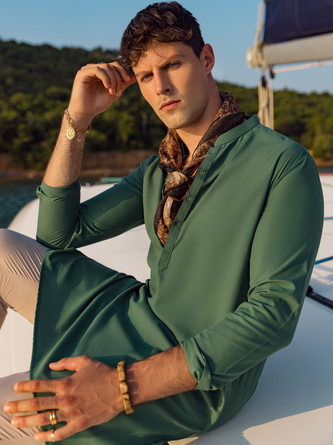 Green Blended Kurta - AL-K-1047