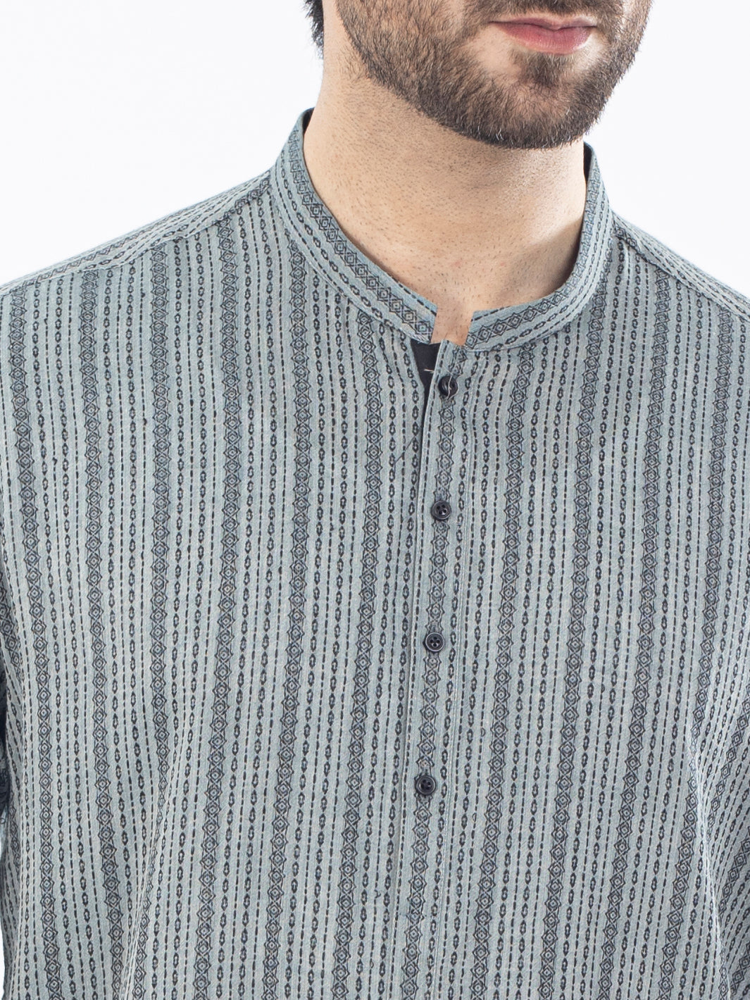 Teal Grey Cotton Kurta - AL-K-1061