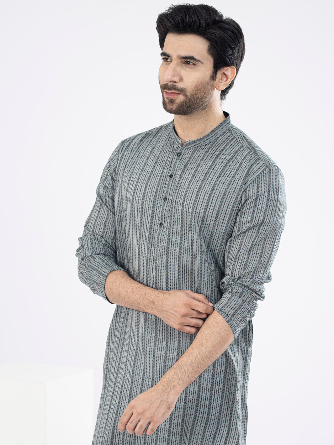 Teal Grey Cotton Kurta - AL-K-1061