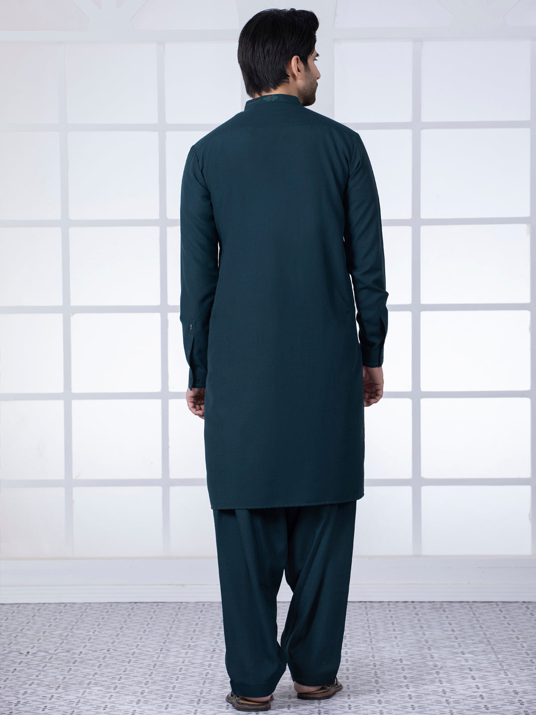 Dark Green Blended Kameez Shalwar - AL-KS-2788