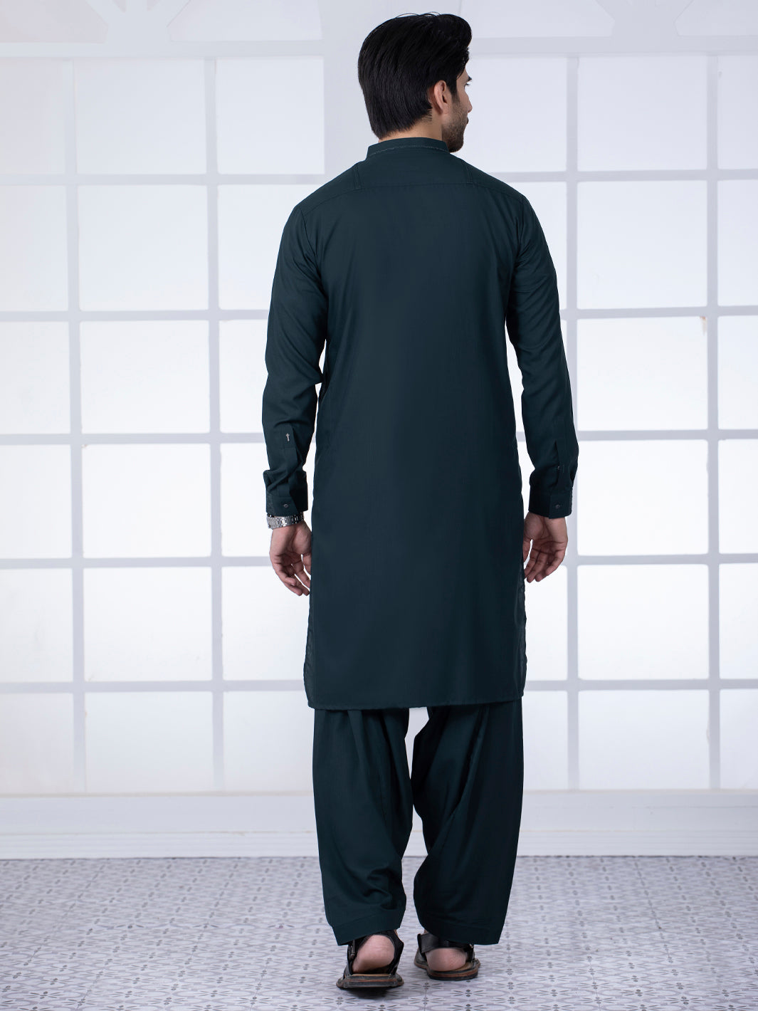 Dark Green Blended Kameez Shalwar - AL-KS-2794