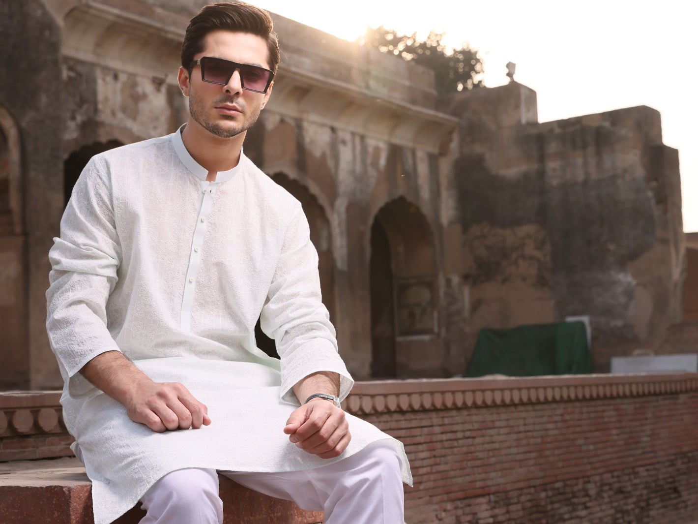 Sea Green Cotton Schiffli Kurta - AL-K-712A