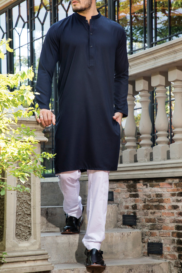 Dark Blue Blended Kurta - AL-K-715
