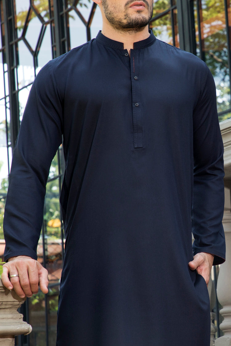 Dark Blue Blended Kurta - AL-K-715