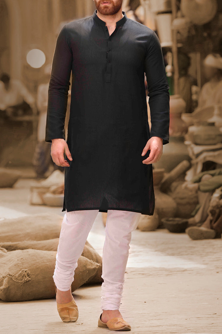 Black Cotton Kurta - AL-K-740