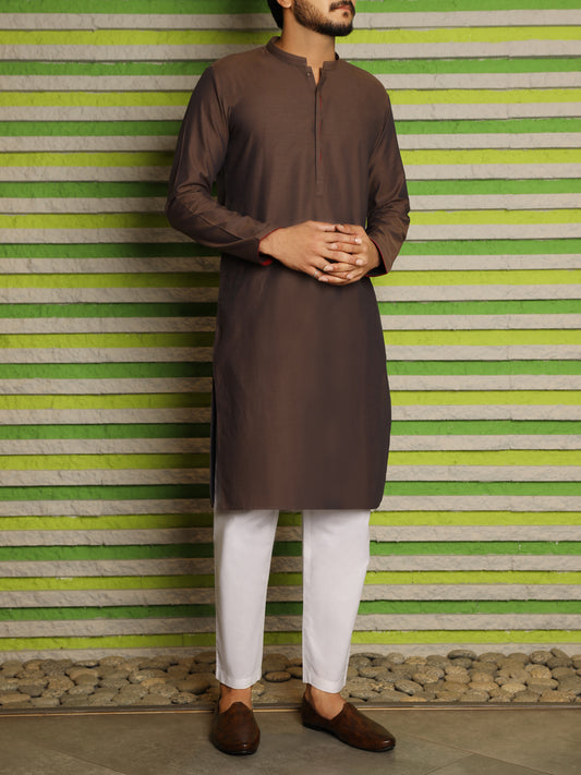 Brown Cotton Kurta - AL-K-834