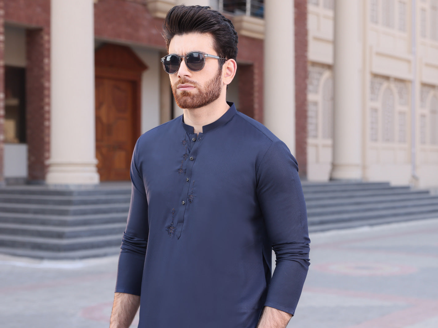 Navy Blue Blended Kurta - AL-K-917