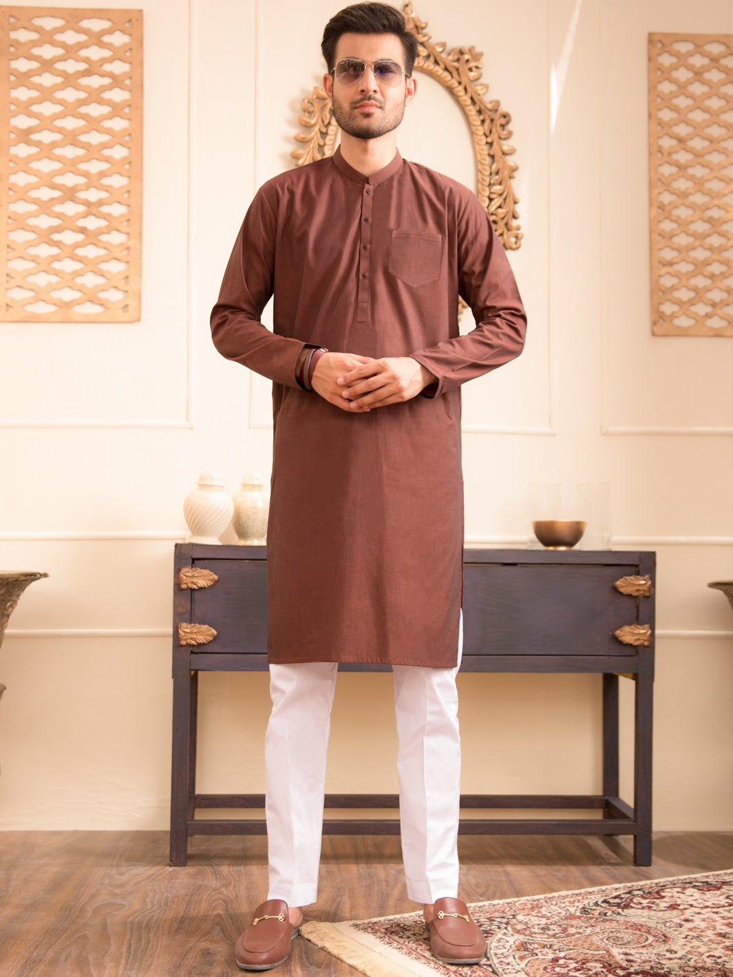 Brown Cotton Kurta - AL-K-947