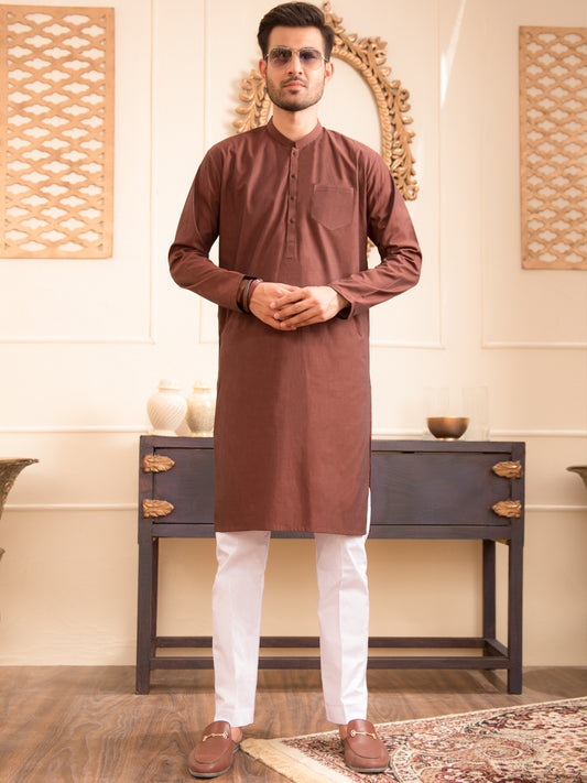 Brown Cotton Kurta - AL-K-947