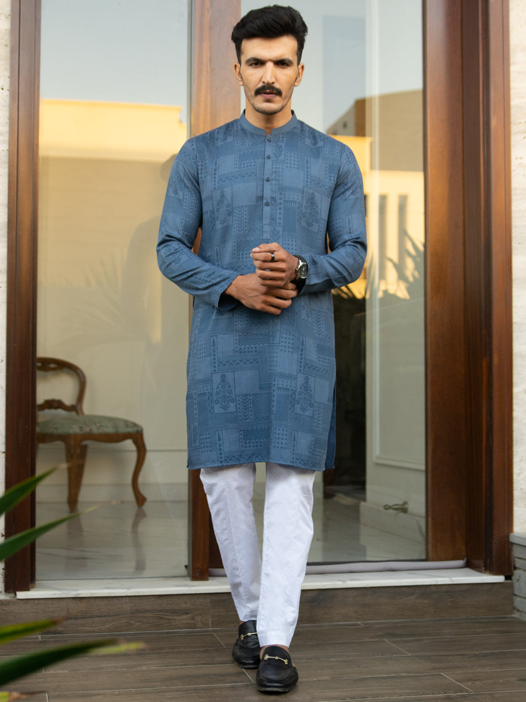 Blue Textured Kurta - AL-K-968