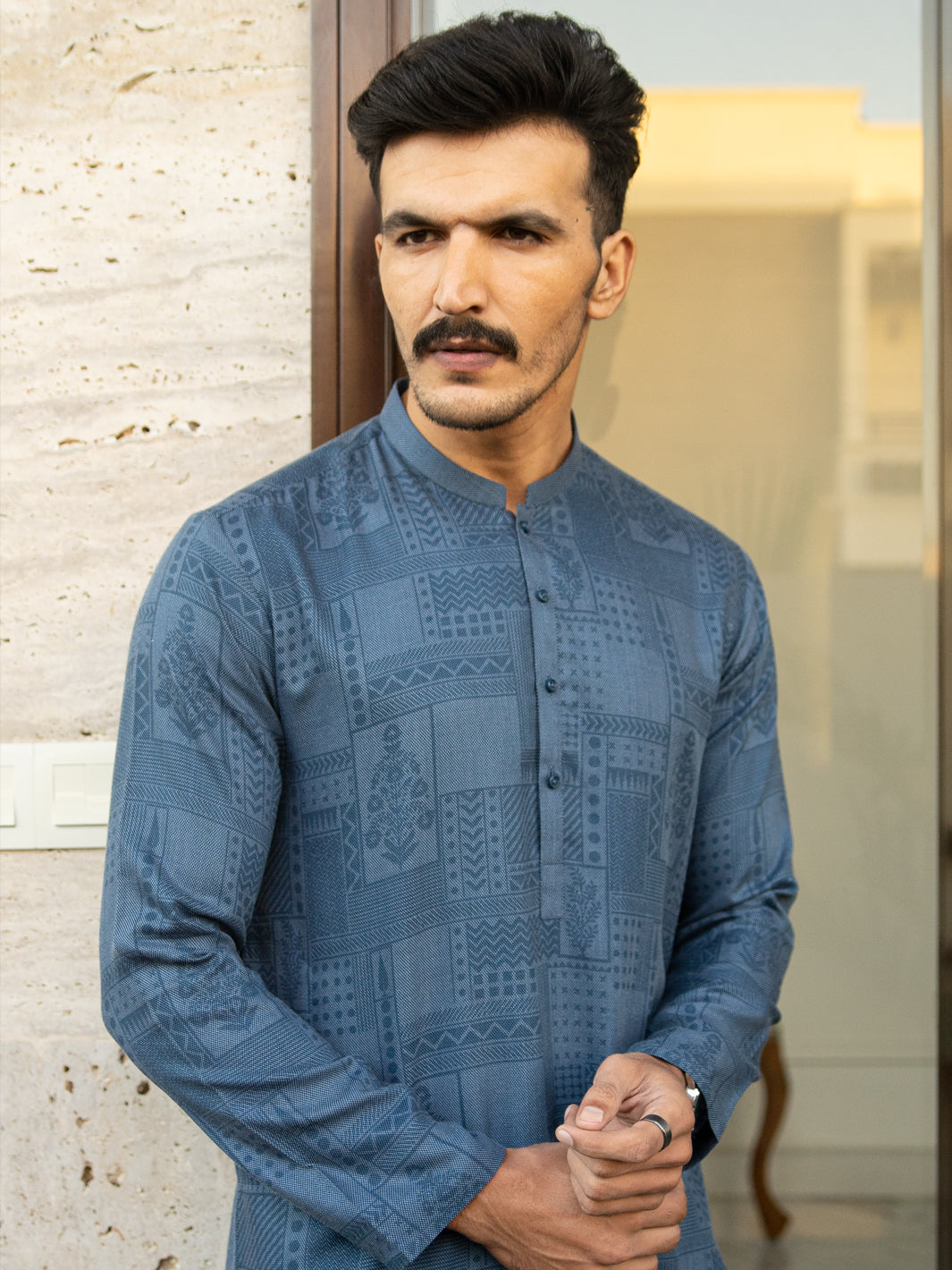 Blue Textured Kurta - AL-K-968