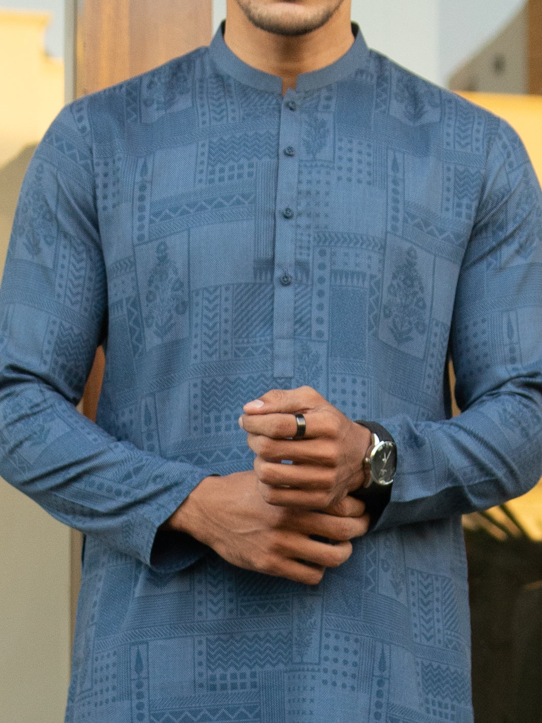 Blue Textured Kurta - AL-K-968