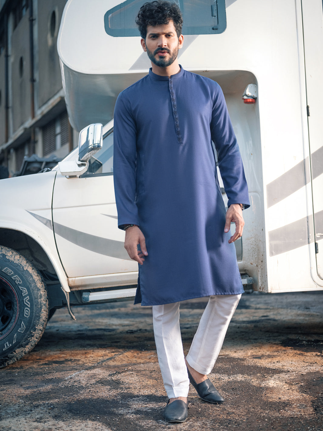 Blue Textured Kurta - AL-K-975