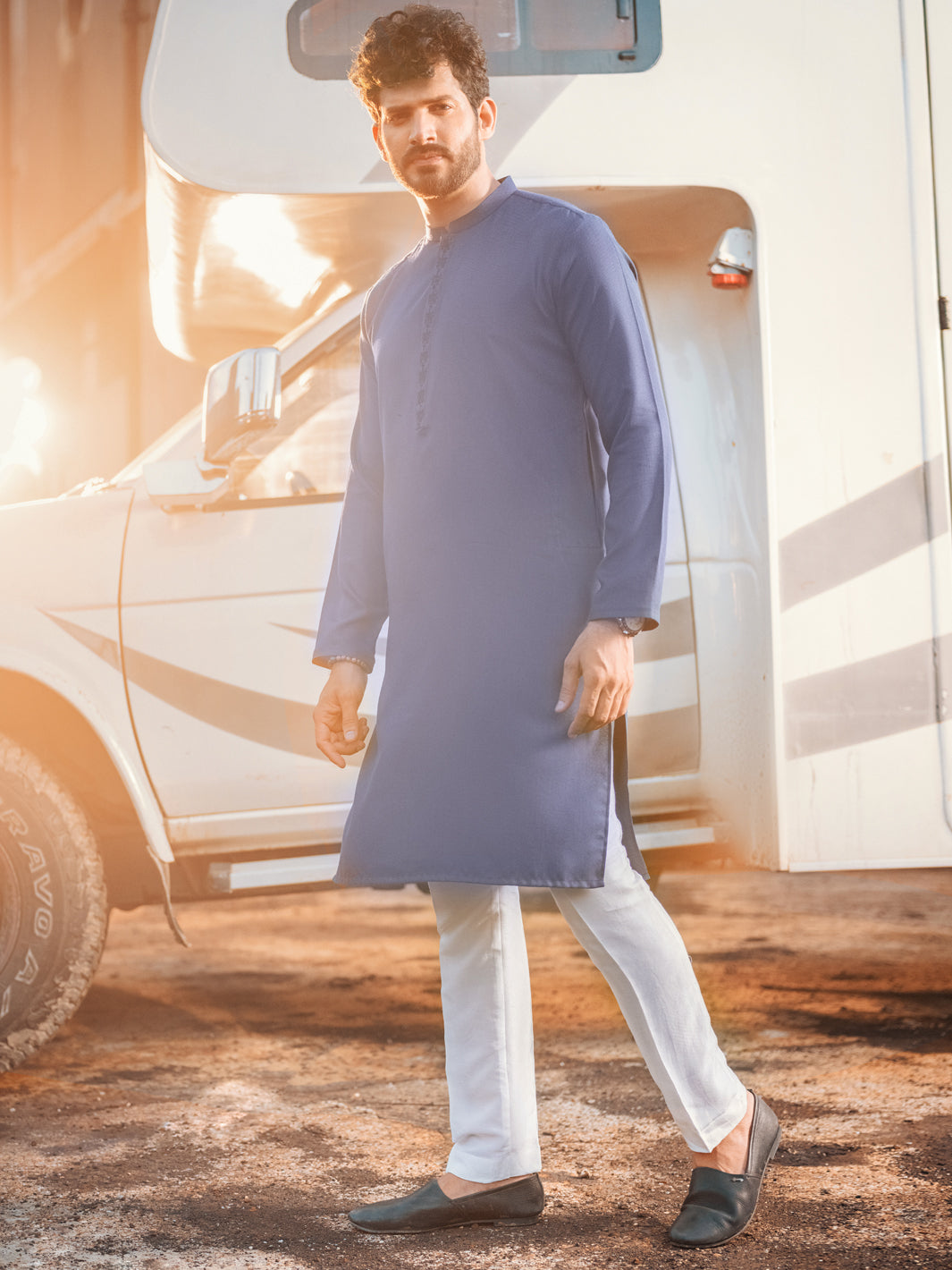 Blue Textured Kurta - AL-K-975
