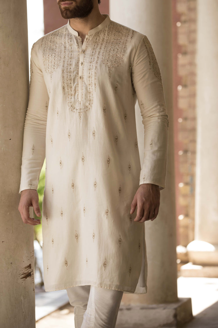 Cream Khaddi Formal Kurta - AL-K-SP-015