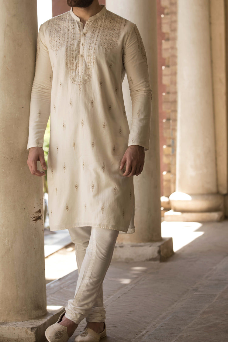 Cream Khaddi Formal Kurta - AL-K-SP-015