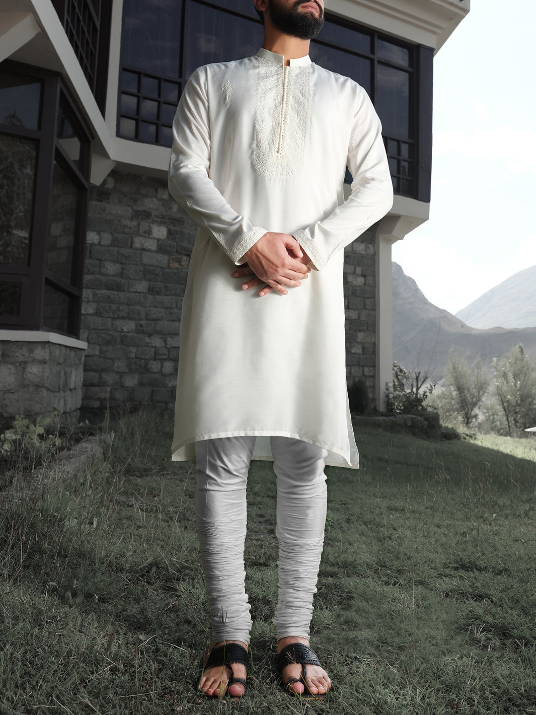 White Cotton Silk Formal Kurta - AL-K-SP-024