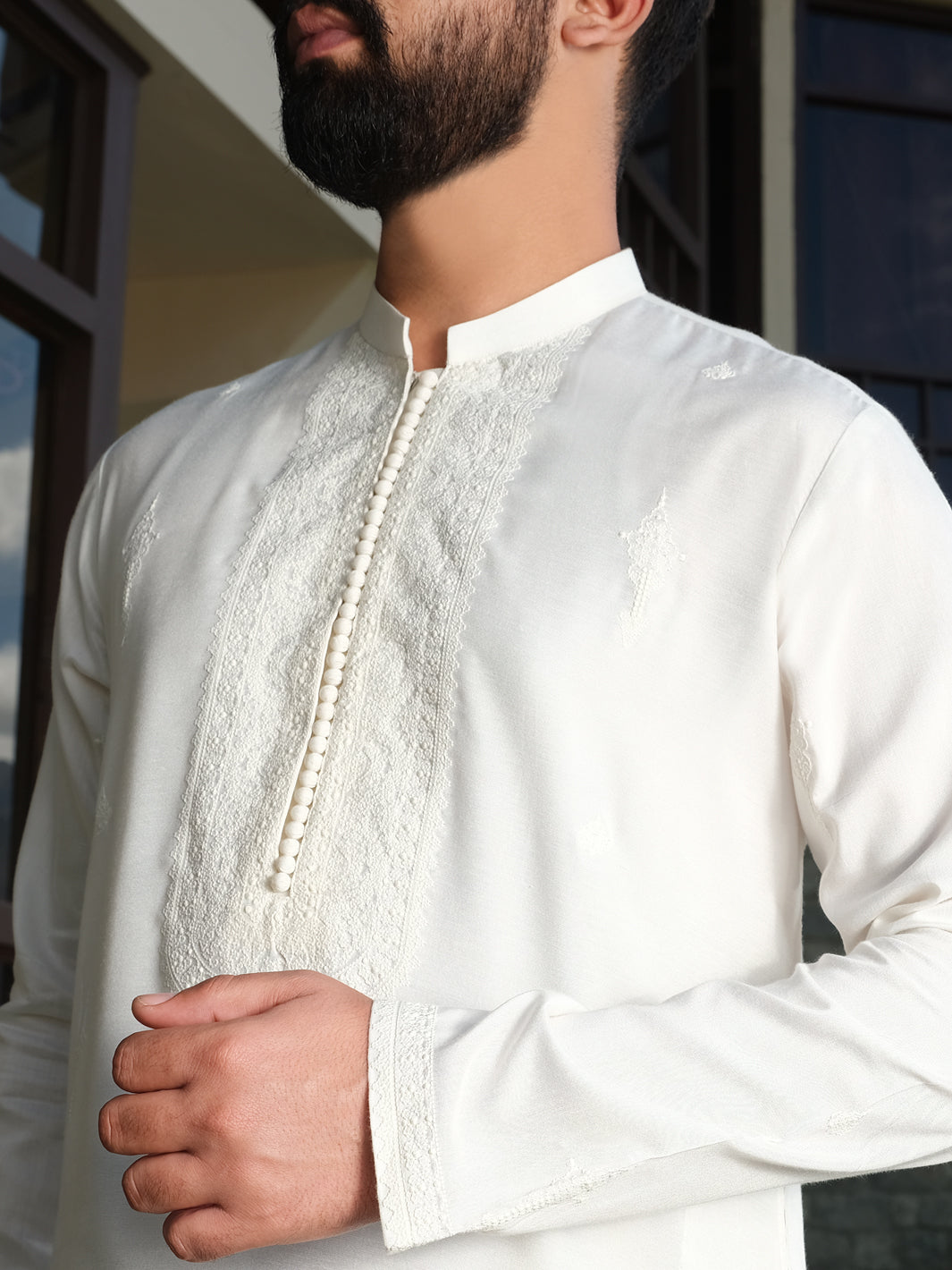 White Cotton Silk Formal Kurta - AL-K-SP-024