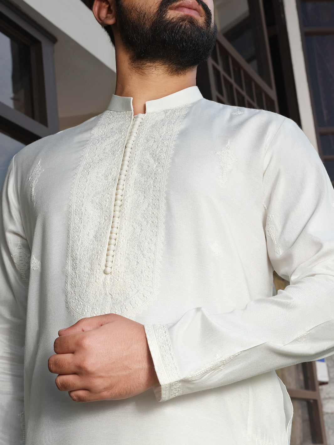 White Cotton Silk Formal Kurta - AL-K-SP-024