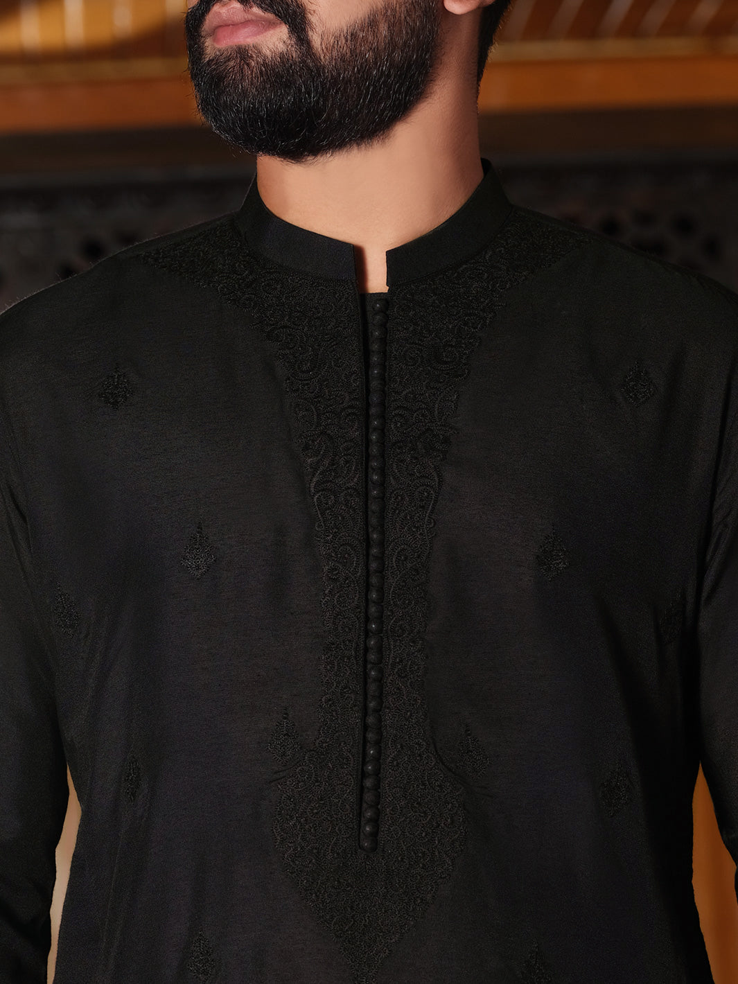 Black Cotton Silk Formal Kurta - AL-K-SP-025A