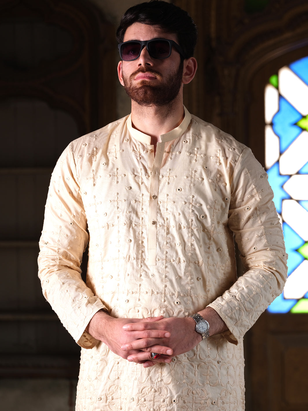 Cream Blended Formal Kurta - AL-K-SP-027