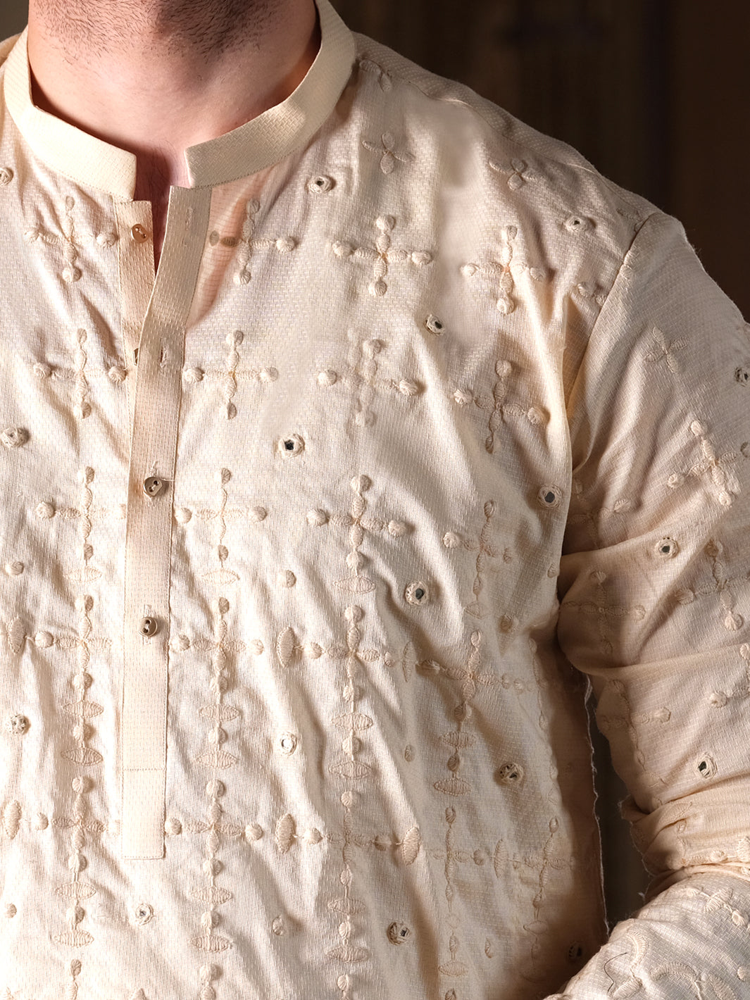 Cream Blended Formal Kurta - AL-K-SP-027