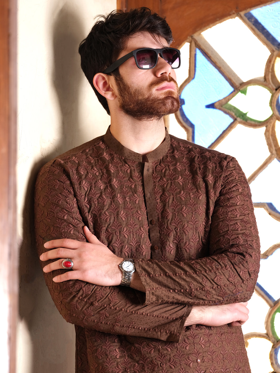 Brown Blended Formal Kurta - AL-K-SP-028