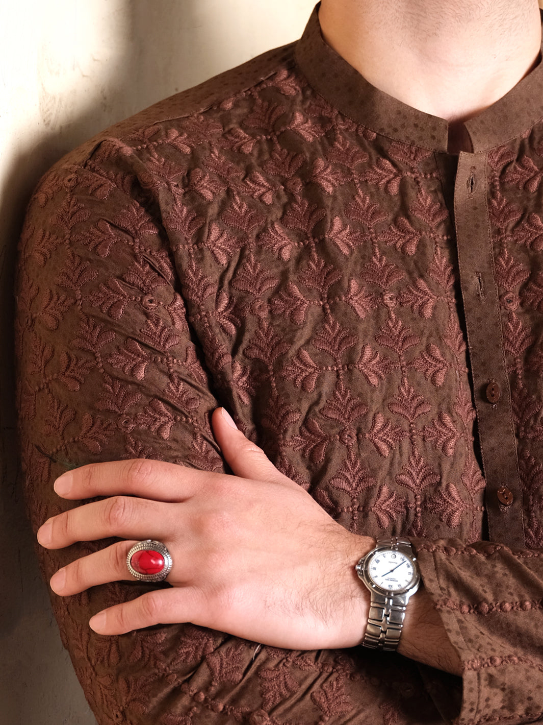 Brown Blended Formal Kurta - AL-K-SP-028