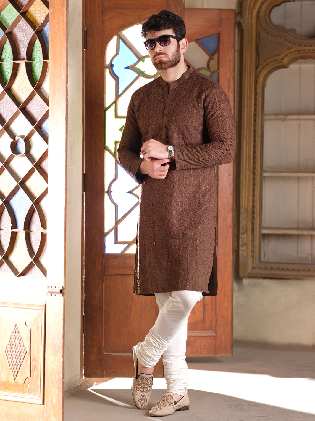 Brown Blended Formal Kurta - AL-K-SP-028