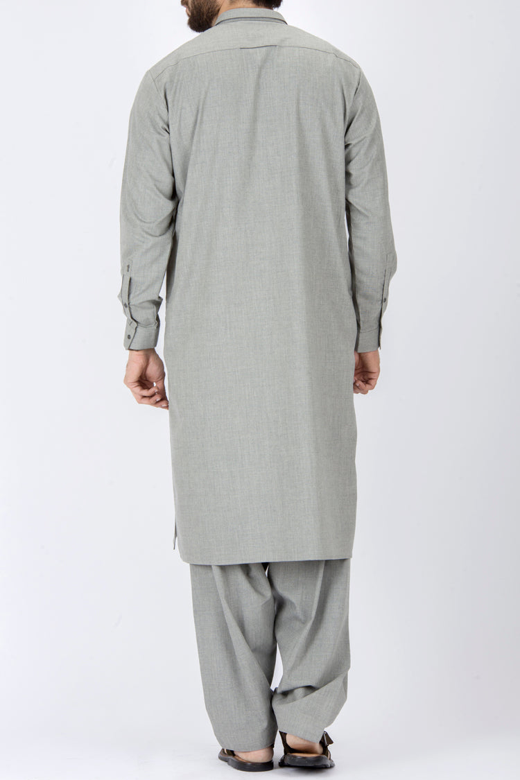 Ash Grey Blended Kameez Shalwar - AL-KS-2328