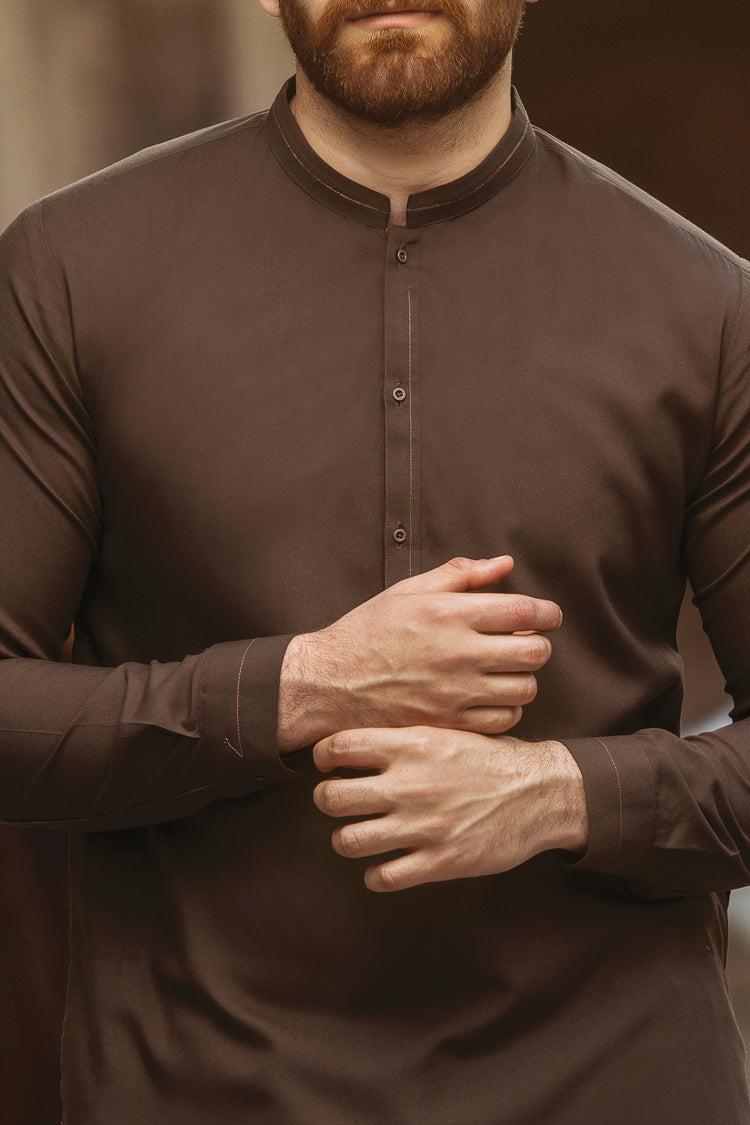 Brown Cotton Kameez Shalwar - AL-KS-2371