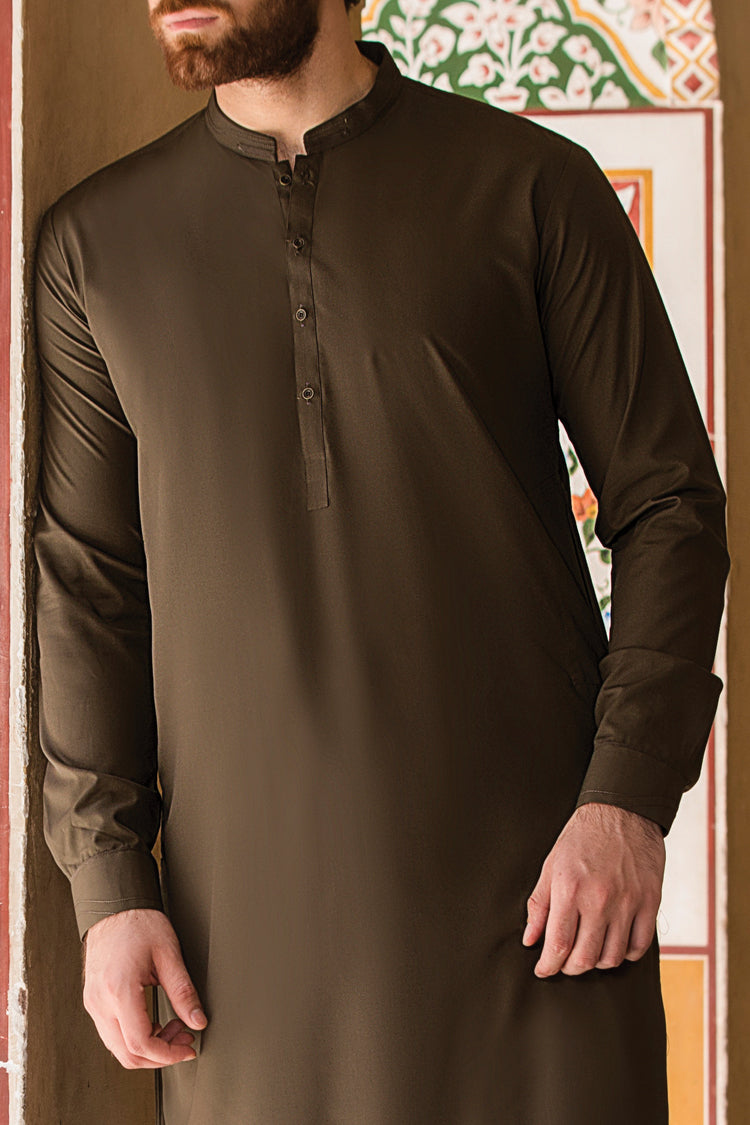Olive Green Blended Kameez Shalwar - AL-KS-2407