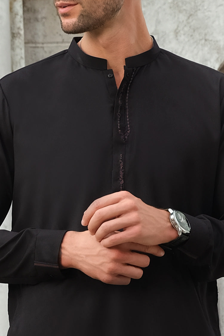 Black Blended Kameez Shalwar - AL-KS-2440