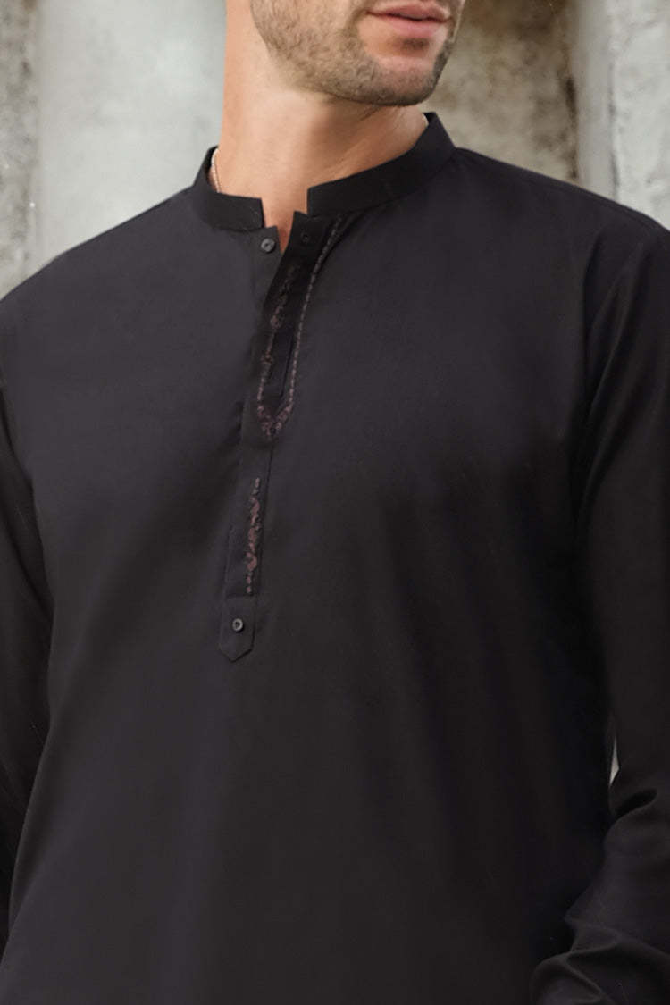 Black Blended Kameez Shalwar - AL-KS-2440