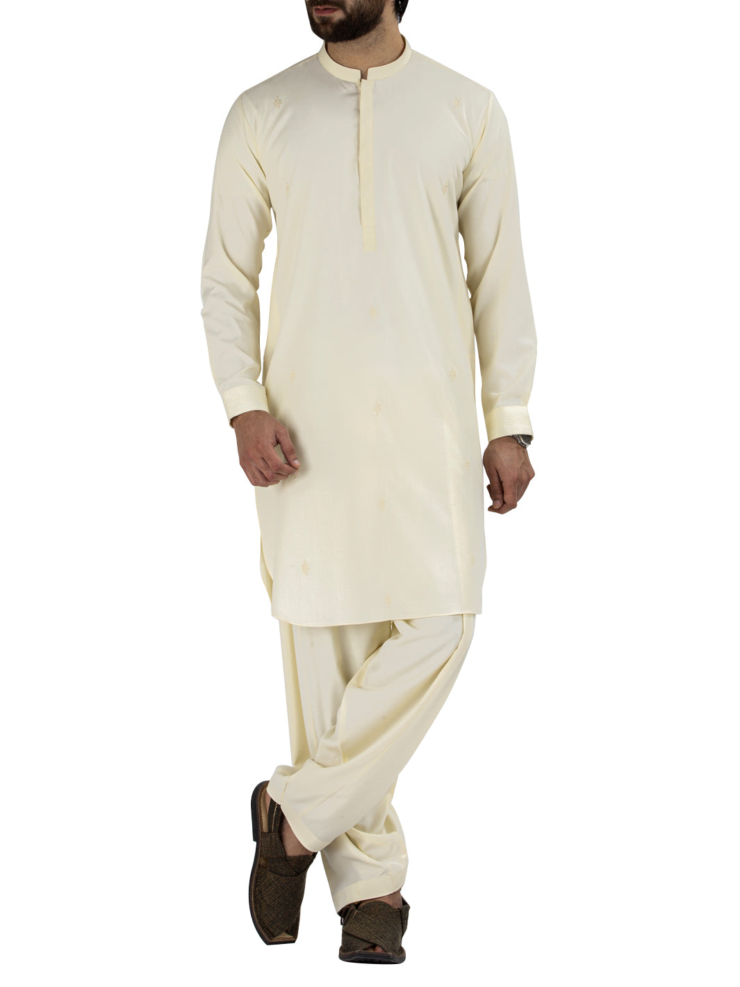 Off White Blended Kameez Shalwar - AL-KS-2441