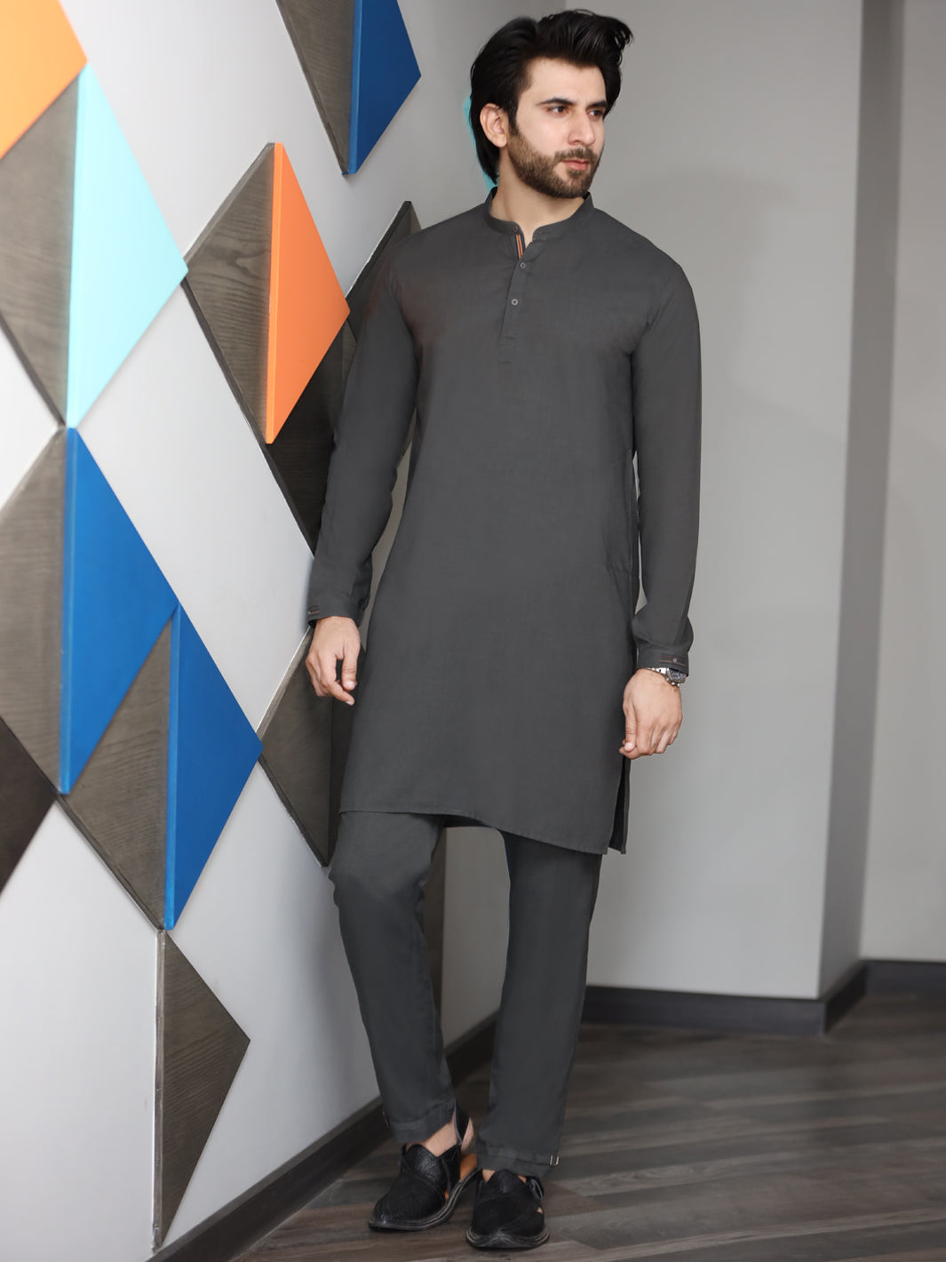 Greyish Green Blended Kurta Pajama - AL-KS-2448